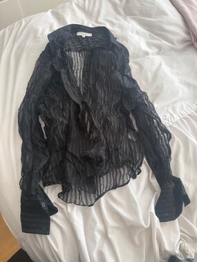 IRO Sheer Black Crinkle Button-Down Shirt